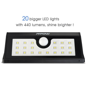 Mpow 20 LED Solar Motion Sensor Light, Outdoor Security Wall Light With 3 Modes, Wireless Waterproof Night Lights - Imported from UK